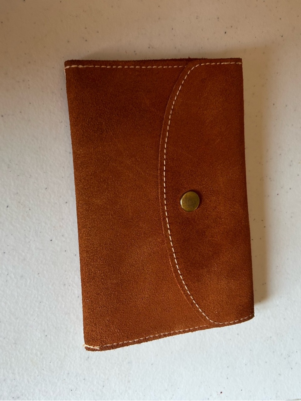 VTG brown suede genuine leather organizer bifold wallet snap closure boho women